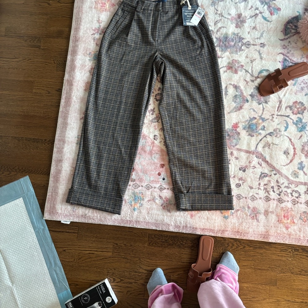 Men’s Inspired Plaid Pants For Women- Brown/Gray/Gold NWT